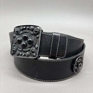 Albatros Leather Belt Dragon Medallion Gothic Black Rocker Unisex Size M Italian